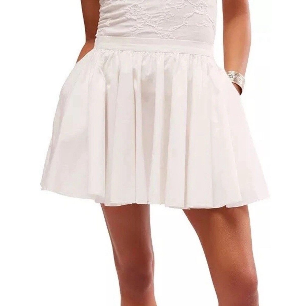 Free People NEW Medium Gaia Pocket Skirt Optic White Boho Summer Pleated Short